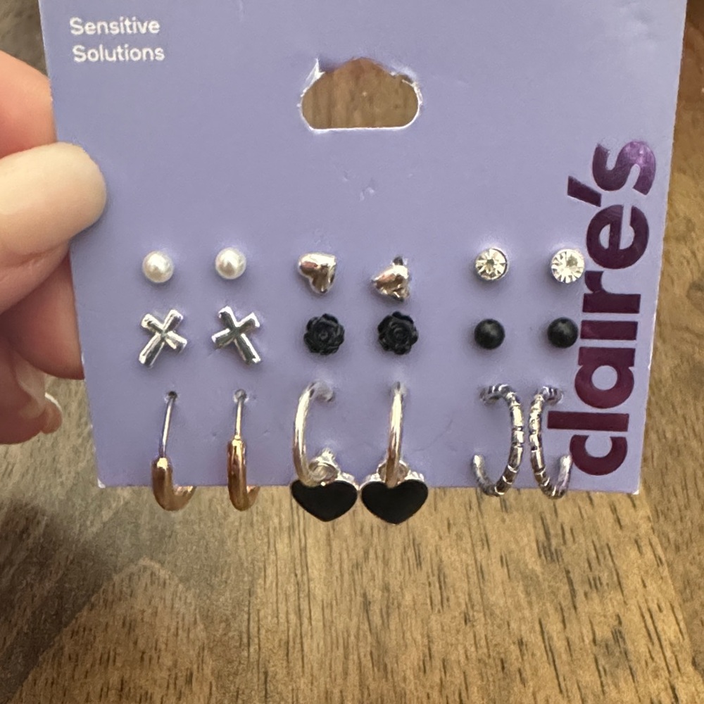 Claire's Elegant Earring Collection - Gold, Black, Silver